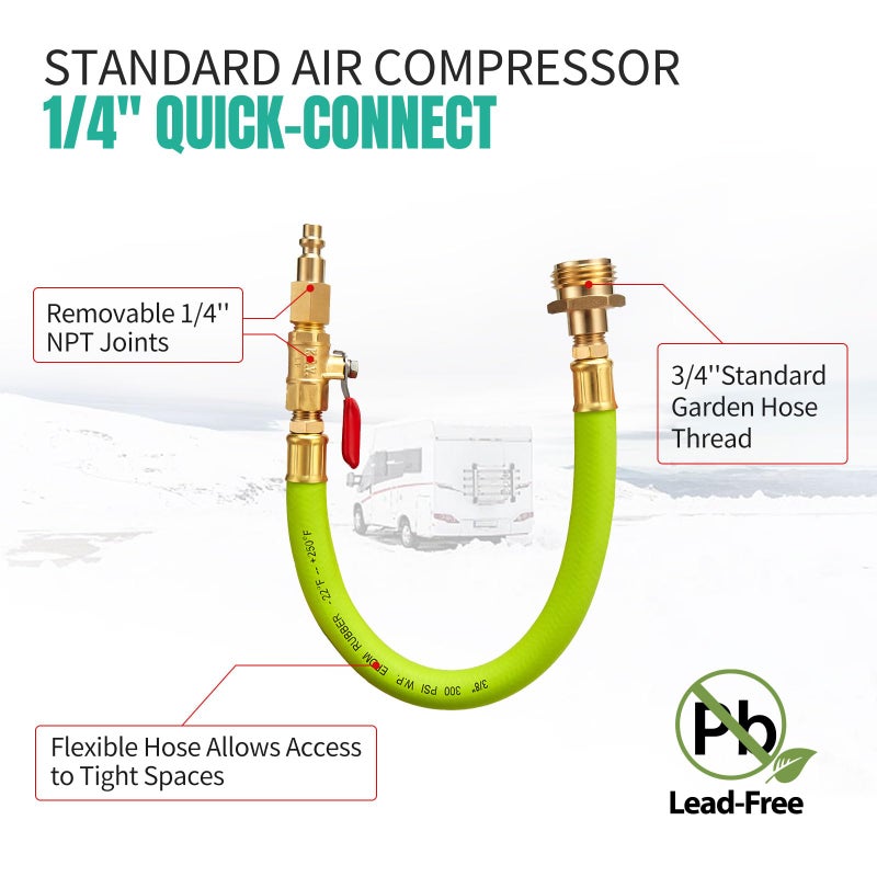 Minimprover Lead -Free Brass 16.9" Winterize Sprinkler System RV Motorhome Boat Camper and Travel Trailer: Air Comp Quick-Connect Plug To 3/4" Garden Hose Faucet Blow Out Adapter Fitting with Valve - Image 5